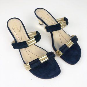 KATE SPADE Blue Suede Gold Kitten Heel Sandal Mule